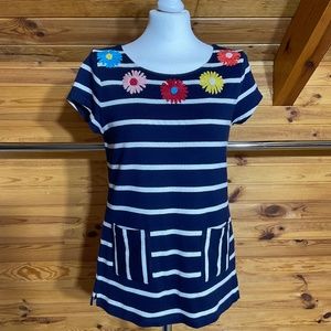 Boden 100% Cotton Striped Embroidered Boho Short SleeveTop Size  6